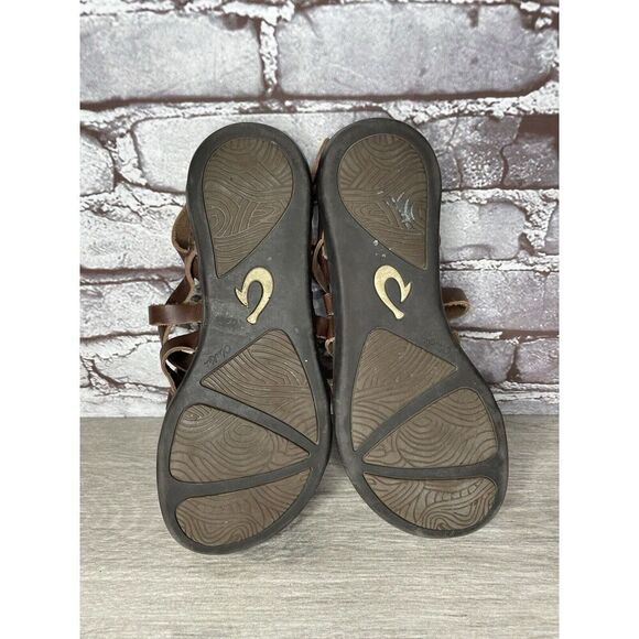 OluKai Awe Awe Brown Leather Strappy Gladiator Flat Sandals Women Sz 9M US/39EU - Picture 15 of 16